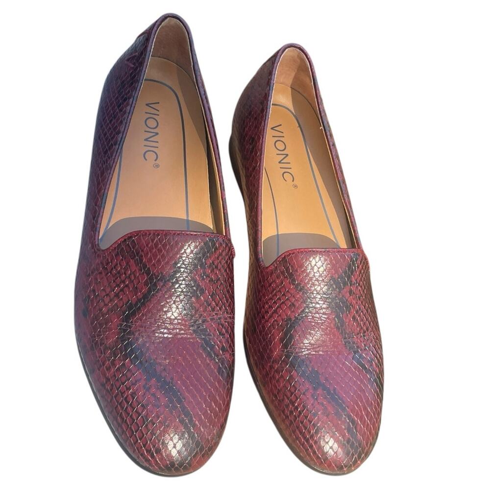 VIONIC Willa Boa Red Snakeskin Leather Slip-On Loafers Flats Comfort Shoe - Picture 7 of 16